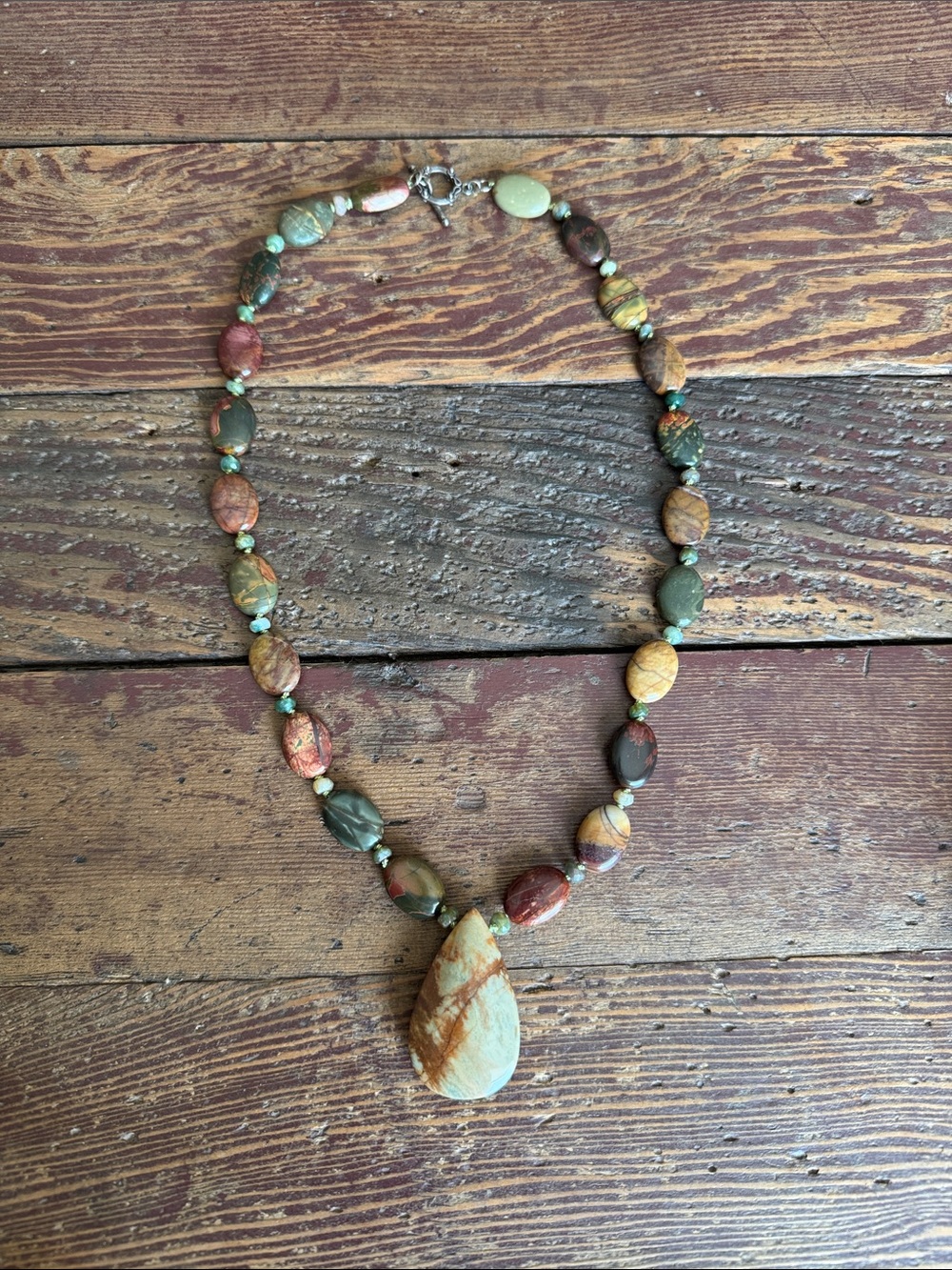 Handcrafted Multicolor Jasper Teardrop Pendant Necklace